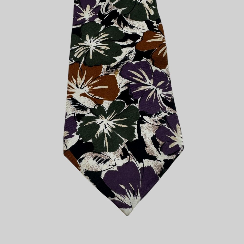 Christian Dior Monsieur Men's Silk Tie  58 x 3.75 Floral Green Rust Purple 80's